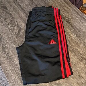 Adidas Kids Black Joggers with Red Stripes